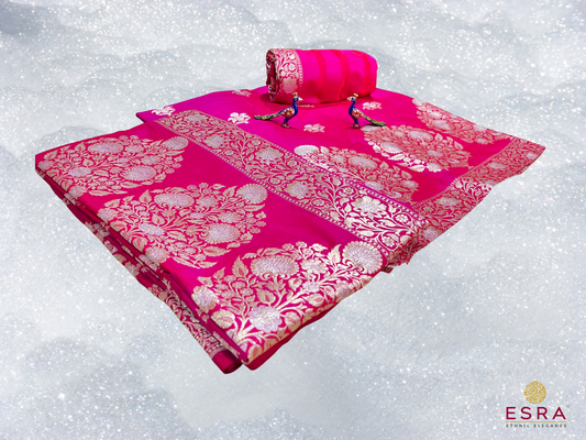 Esra's Handloom/Handwoven Banarasi 3pc Katan Silk Suit With Rupa Sona Work