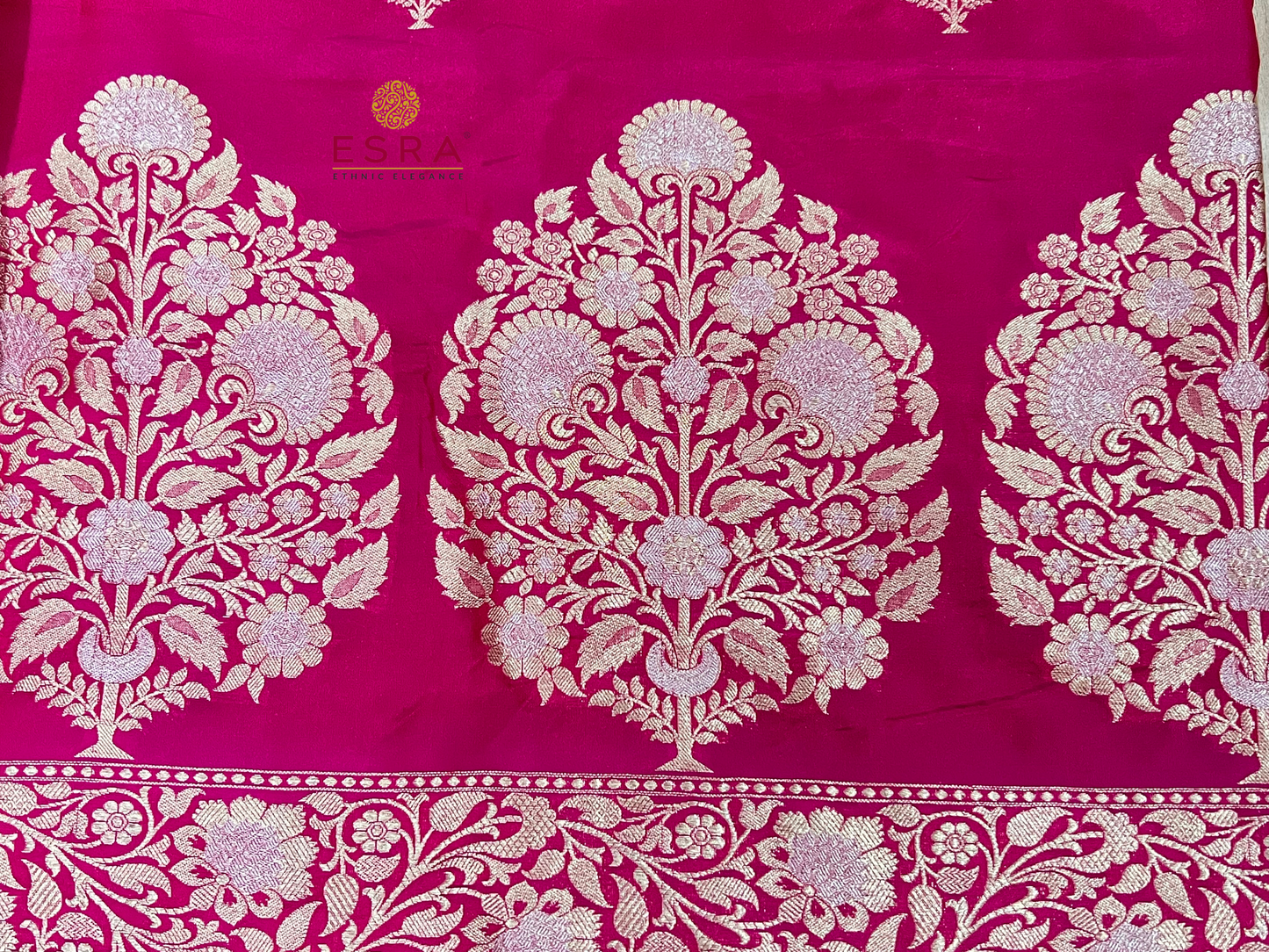 Esra's Handloom/Handwoven Banarasi 3pc Katan Silk Suit With Rupa Sona Work