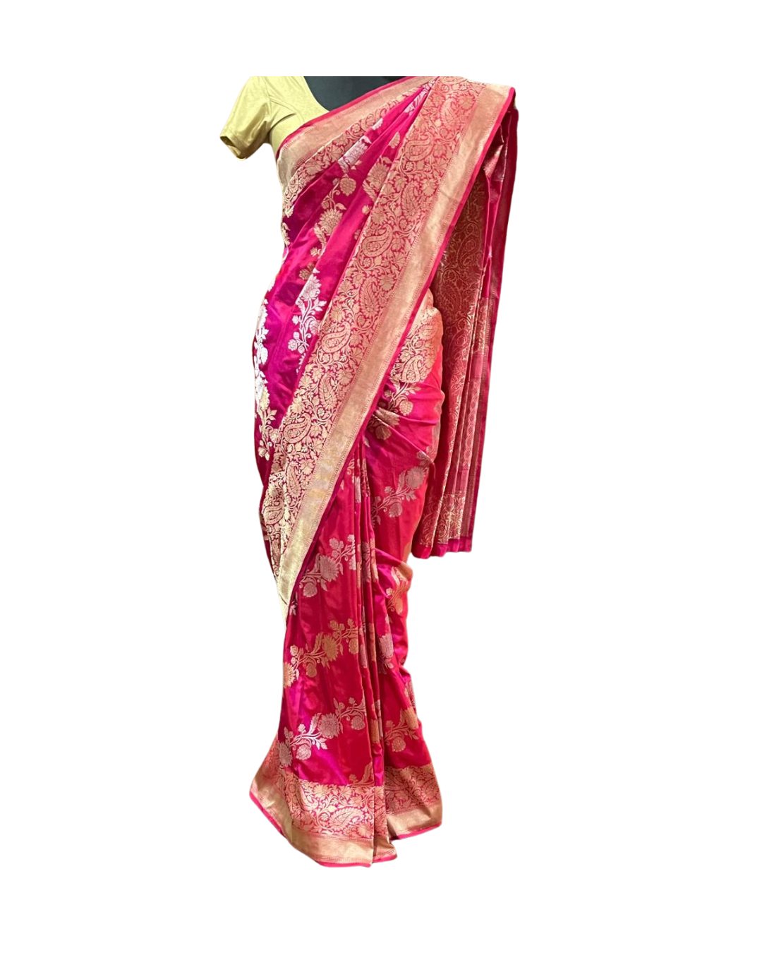 Esra's Handloom/Handwoven Banarasi Gold & Silver Kadwa Weave Katan Silk Saree