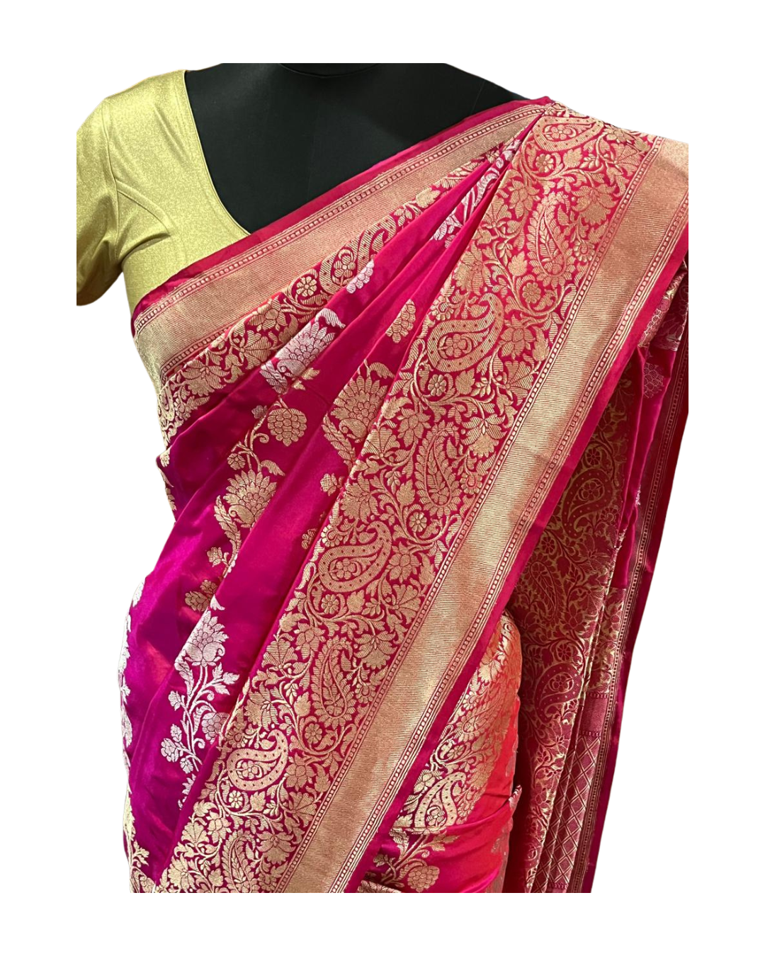 Esra's Handloom/Handwoven Banarasi Gold & Silver Kadwa Weave Katan Silk Saree