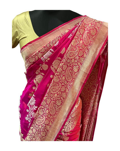 Esra's Handloom/Handwoven Banarasi Gold & Silver Kadwa Weave Katan Silk Saree