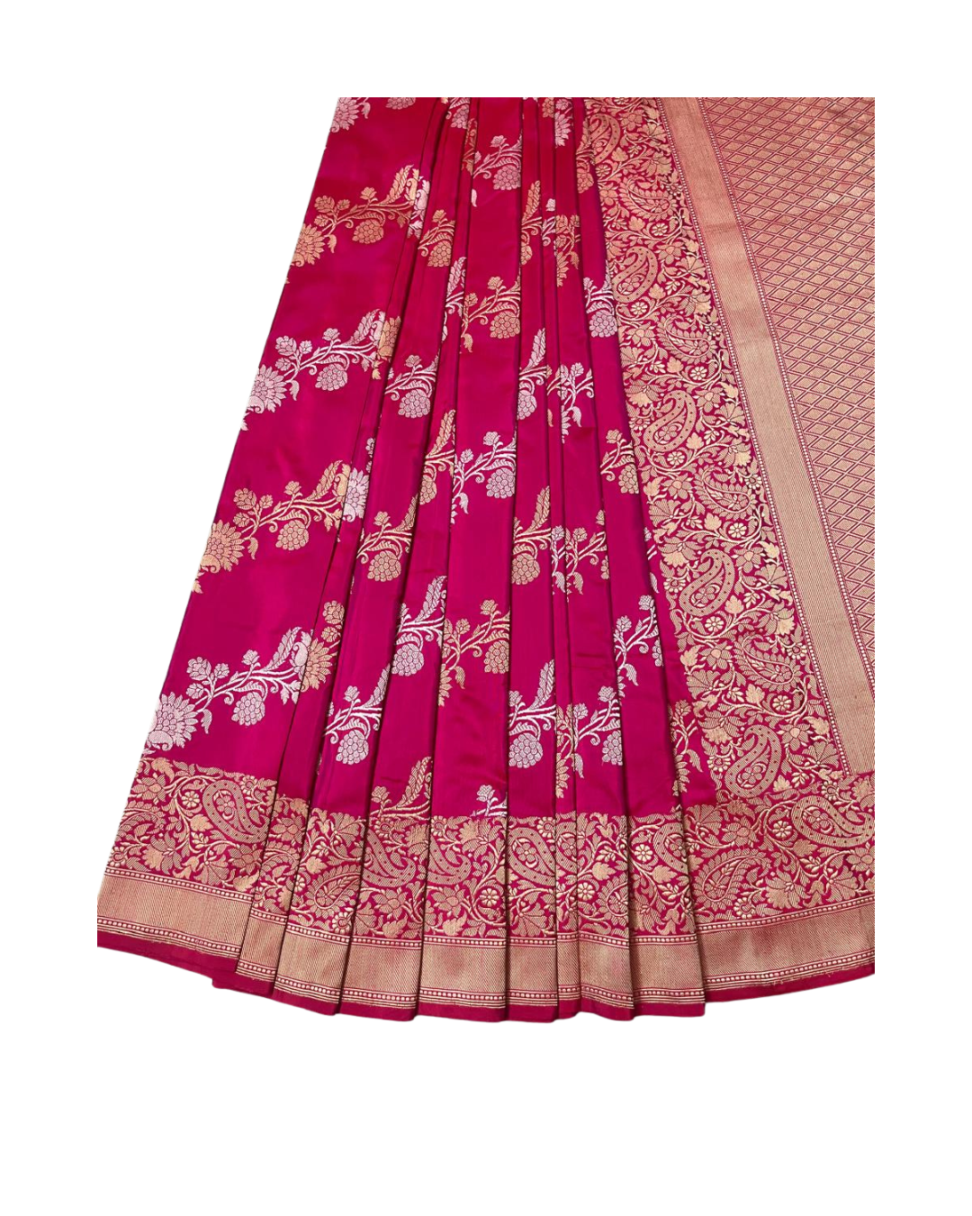 Esra's Handloom/Handwoven Banarasi Gold & Silver Kadwa Weave Katan Silk Saree