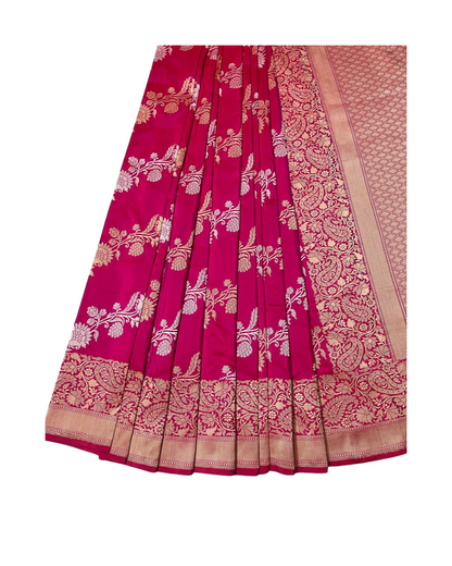 Esra's Handloom/Handwoven Banarasi Gold & Silver Kadwa Weave Katan Silk Saree