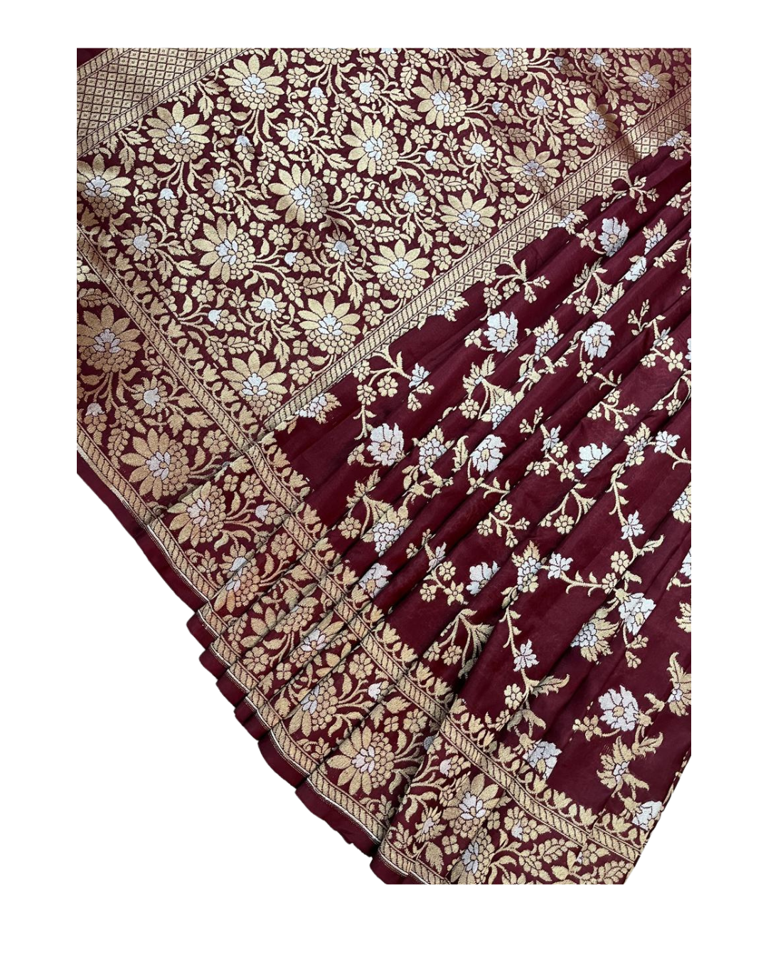 Esra's Handloom/Handwoven Banarasi Gold & Brown Kadwa Weave Katan Silk Saree