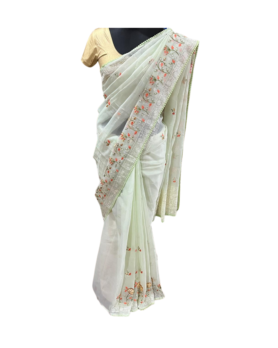 Esra Banarasi Kora Cotton Embroidery Saree