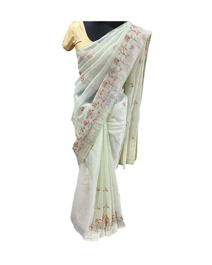 Esra Banarasi Kora Cotton Embroidery Saree