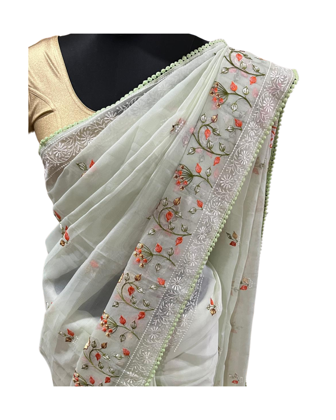 Esra Banarasi Kora Cotton Embroidery Saree