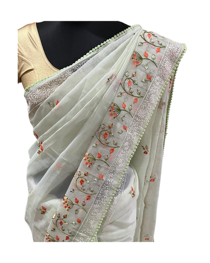 Esra Banarasi Kora Cotton Embroidery Saree