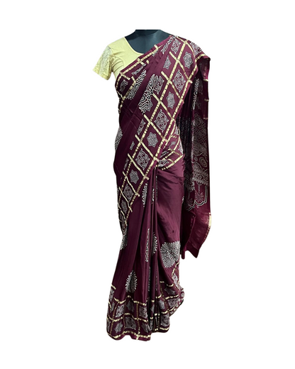 Esra's Handloom Banarasi Ajrakh Print Saree