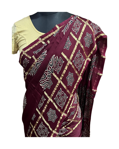 Esra's Handloom Banarasi Ajrakh Print Saree