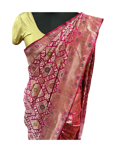 Esra's Handloom/handwoven Gharchola Pattern with Jamdani Work Katan Silk Saree