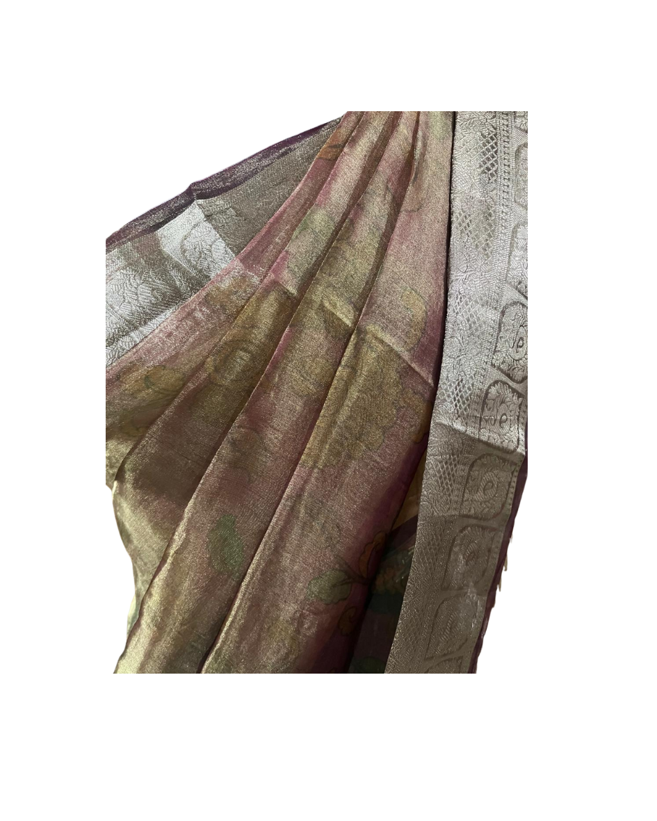 Esra's Hanloom/Handwoven Banarasi Kora Tissue Saree