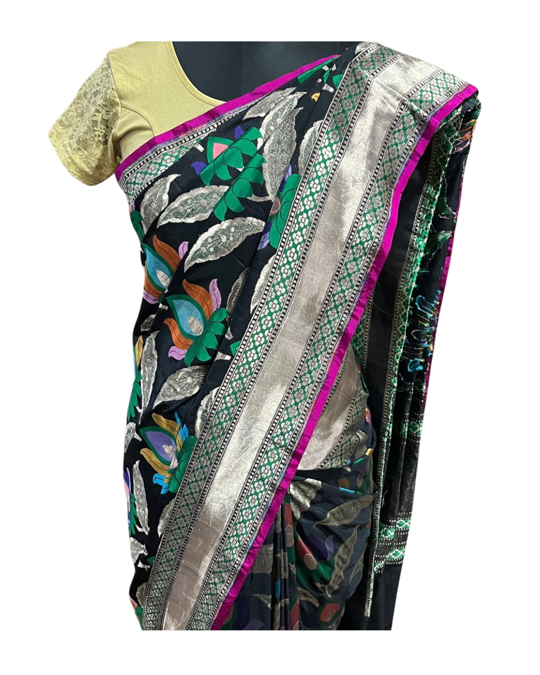 Esra's Handloom/Handwoven Banarasi Kadwa Weave Cut Work Katan Silk Saree