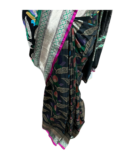 Esra's Handloom/Handwoven Banarasi Kadwa Weave Cut Work Katan Silk Saree