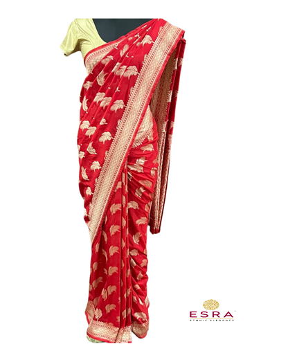 Esra Handloom/Handwoven Banarasi Semi Khaddi Georgette Saree