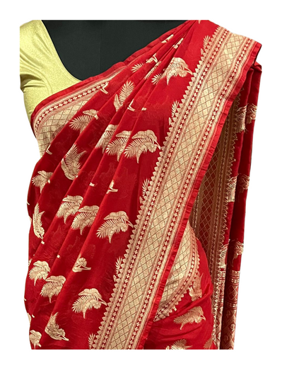 Esra Handloom/Handwoven Banarasi Semi Khaddi Georgette Saree