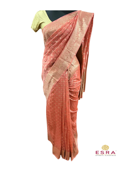 Esra's Handloom/Handwoven Banarasi Kora Cotton Silk Saree