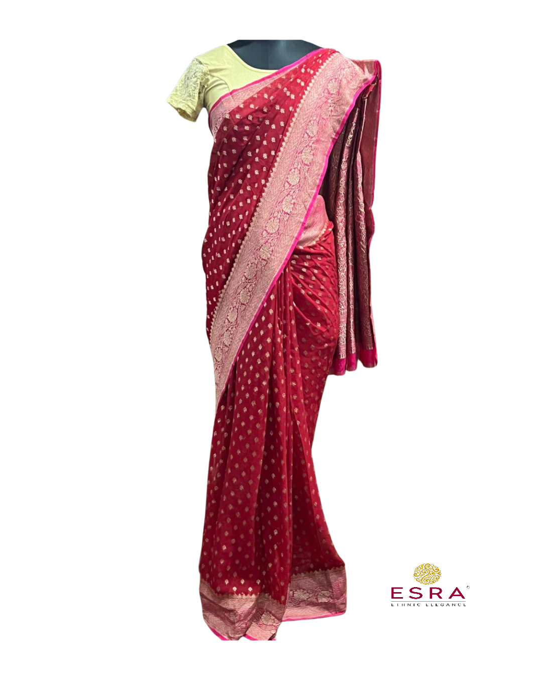 Esra Handloom/Handwoven Banarasi Semi Khaddi Georgette Saree