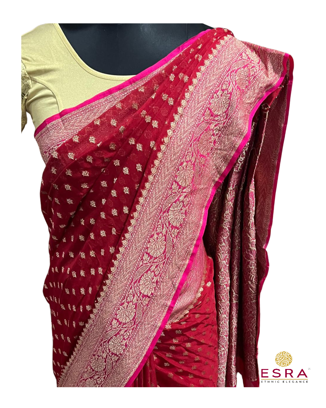Esra Handloom/Handwoven Banarasi Semi Khaddi Georgette Saree