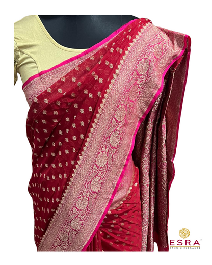 Esra Handloom/Handwoven Banarasi Semi Khaddi Georgette Saree