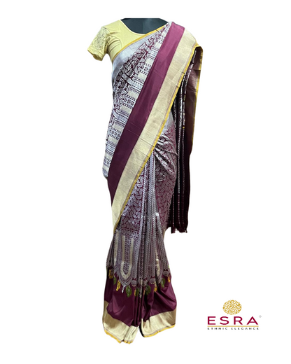 Esra's Handloom/Handwoven Banarasi Gold & Brown Kadwa Weave Katan Silk Saree