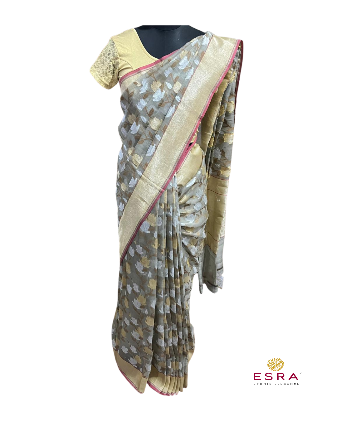 Esra's Handloom/Handwoven Banarasi Kora Cotton Silk Saree