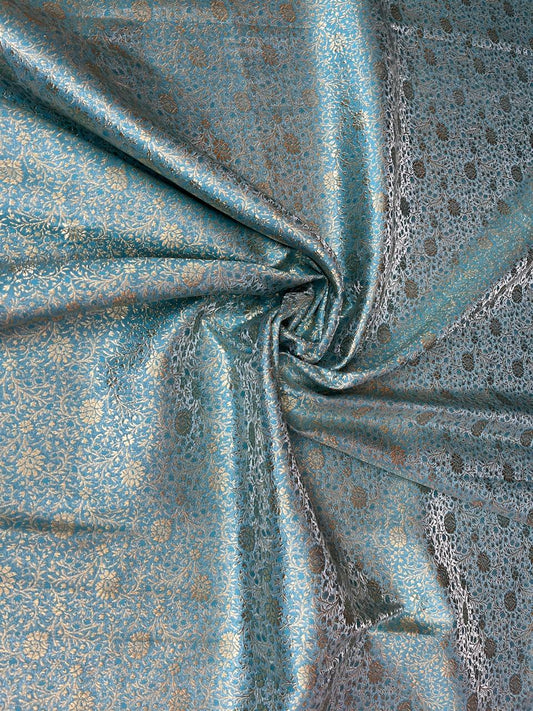 Esra's Handloom/Handwoven Banarasi Satin Silk Fabric.(Price Per Meter)