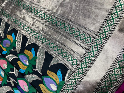 Esra's Handloom/Handwoven Banarasi Kadwa Weave Cut Work Katan Silk Saree