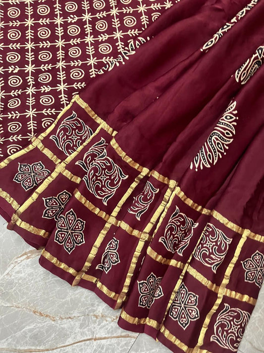 Esra's Handloom Banarasi Ajrakh Print Saree
