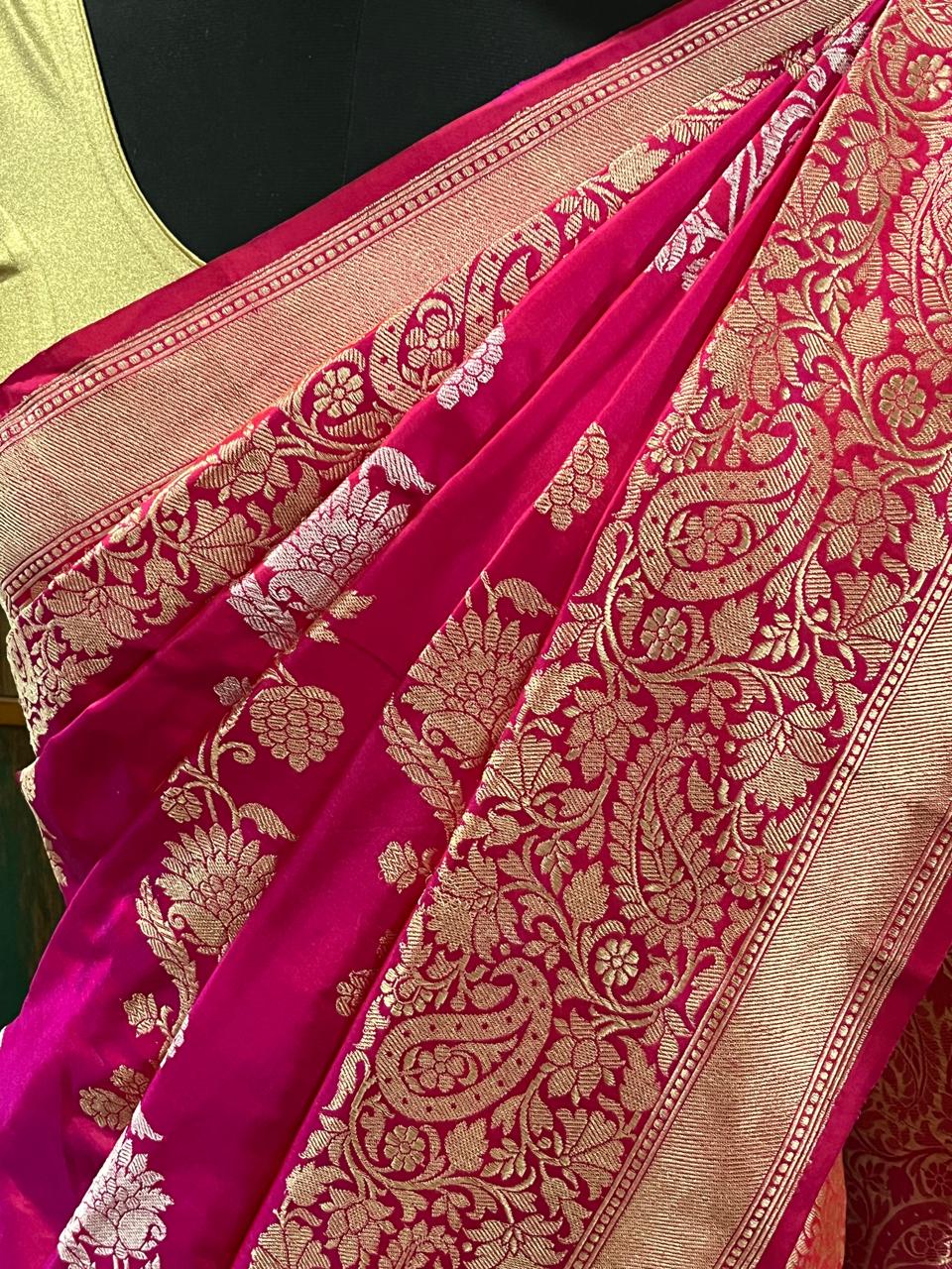 Esra's Handloom/Handwoven Banarasi Gold & Silver Kadwa Weave Katan Silk Saree