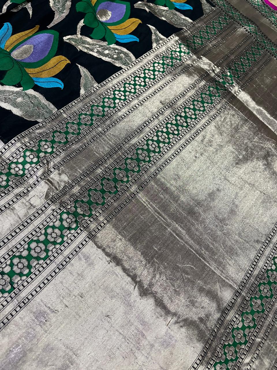 Esra's Handloom/Handwoven Banarasi Kadwa Weave Cut Work Katan Silk Saree