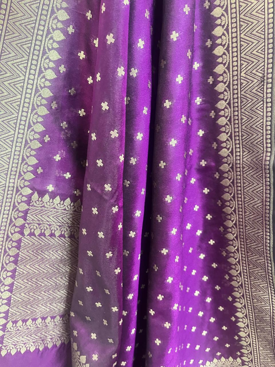 Esra's Handloom Banarasi Semi_Silk Purple Colored Zari Kadwa Booti Dupatta