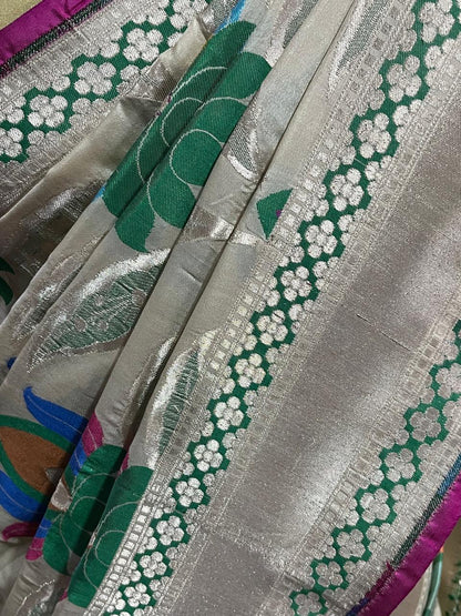 Esra's Handloom/Handwoven Banarasi Kadwa Weave Cut Work Katan Silk Saree