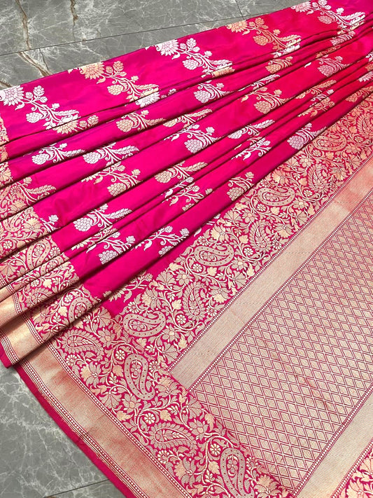 Esra's Handloom/Handwoven Banarasi Gold & Silver Kadwa Weave Katan Silk Saree