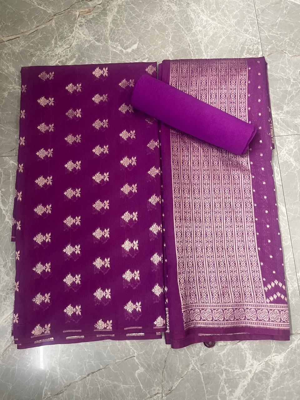 Esra's Handloom Banarasi 3 pc Semi-Cotton Suit