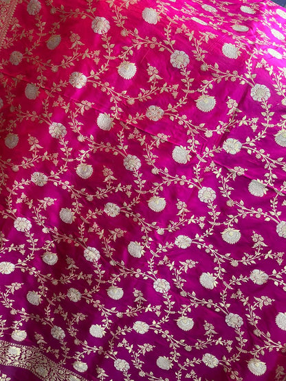 Esra's Handloom/Handwoven Banarasi 3pc Katan Silk Suit With Rupa Sona Work
