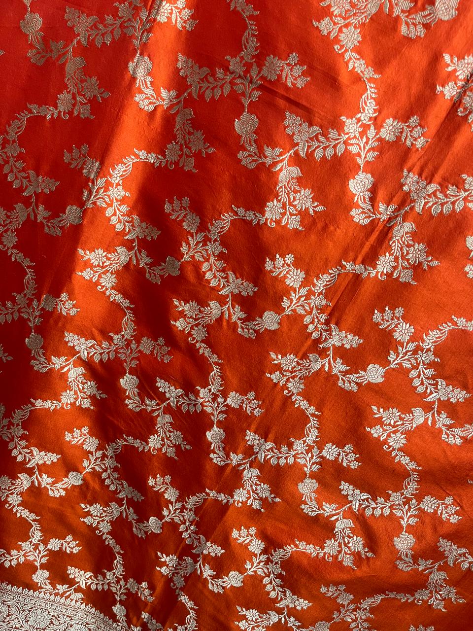Esra's Handloom/Handwoven Banarasi Katan Silk Zari Kadwa Jaal Dupatta