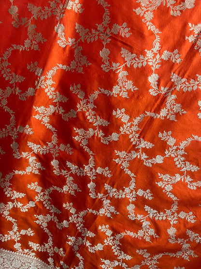 Esra's Handloom/Handwoven Banarasi Katan Silk Zari Kadwa Jaal Dupatta