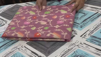 Esra's Handloom/Handwoven Banarasi Kora Silk Saree With Tilfi Mina Work