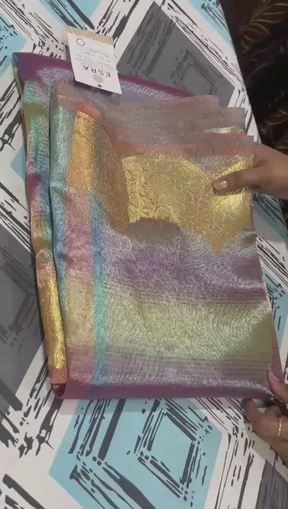Esra's Handloom/Handwoven Banarasi Semi-Tissue Saree